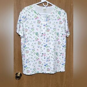 New!BLAIR floral knit henley woven knit t-shirt.Large.